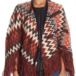 Vertigo Paris Knit Fringe Poncho Cape